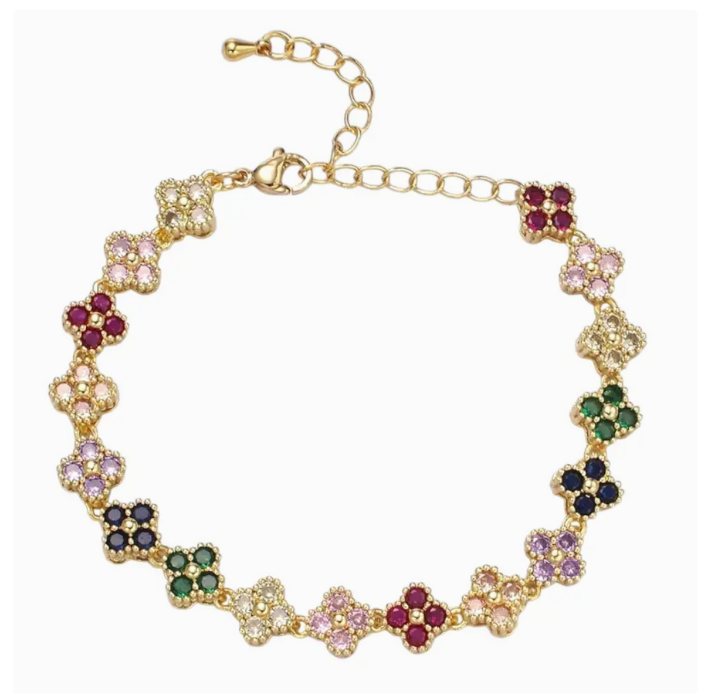 Vibrant Multicolor Flower Tennis Bracelet – Gold Filled & Rhodium Plated