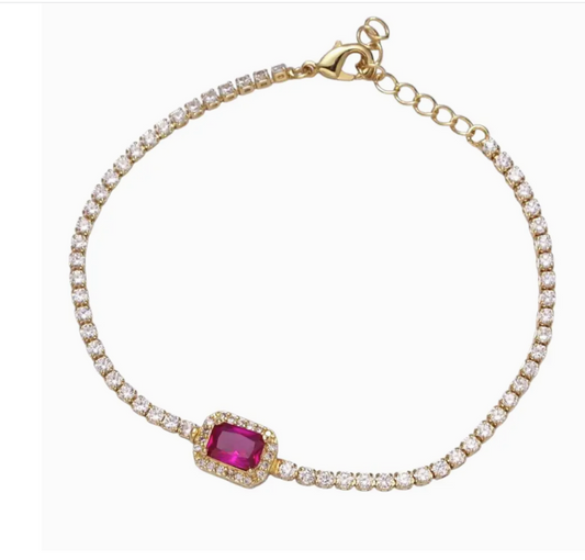 Magenta Gem Baguette Tennis Bracelet – Rhodium Plated & Gold Filled