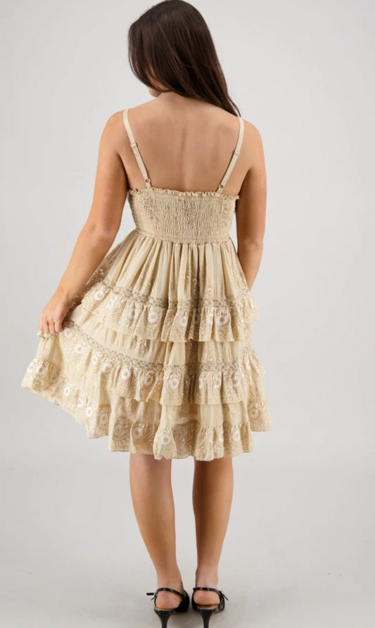 Golden Sand' Embroidered Mini Dress ✨