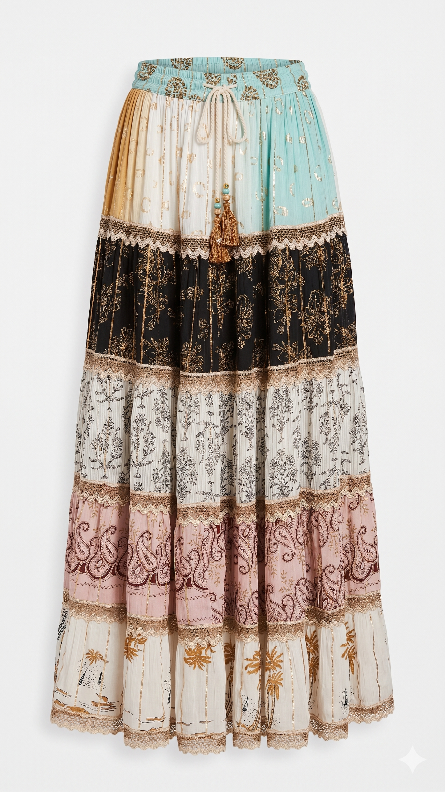 Eclectic Oasis 2-Piece Set | Mixed Print Maxi Skirt & Tie-Front Top