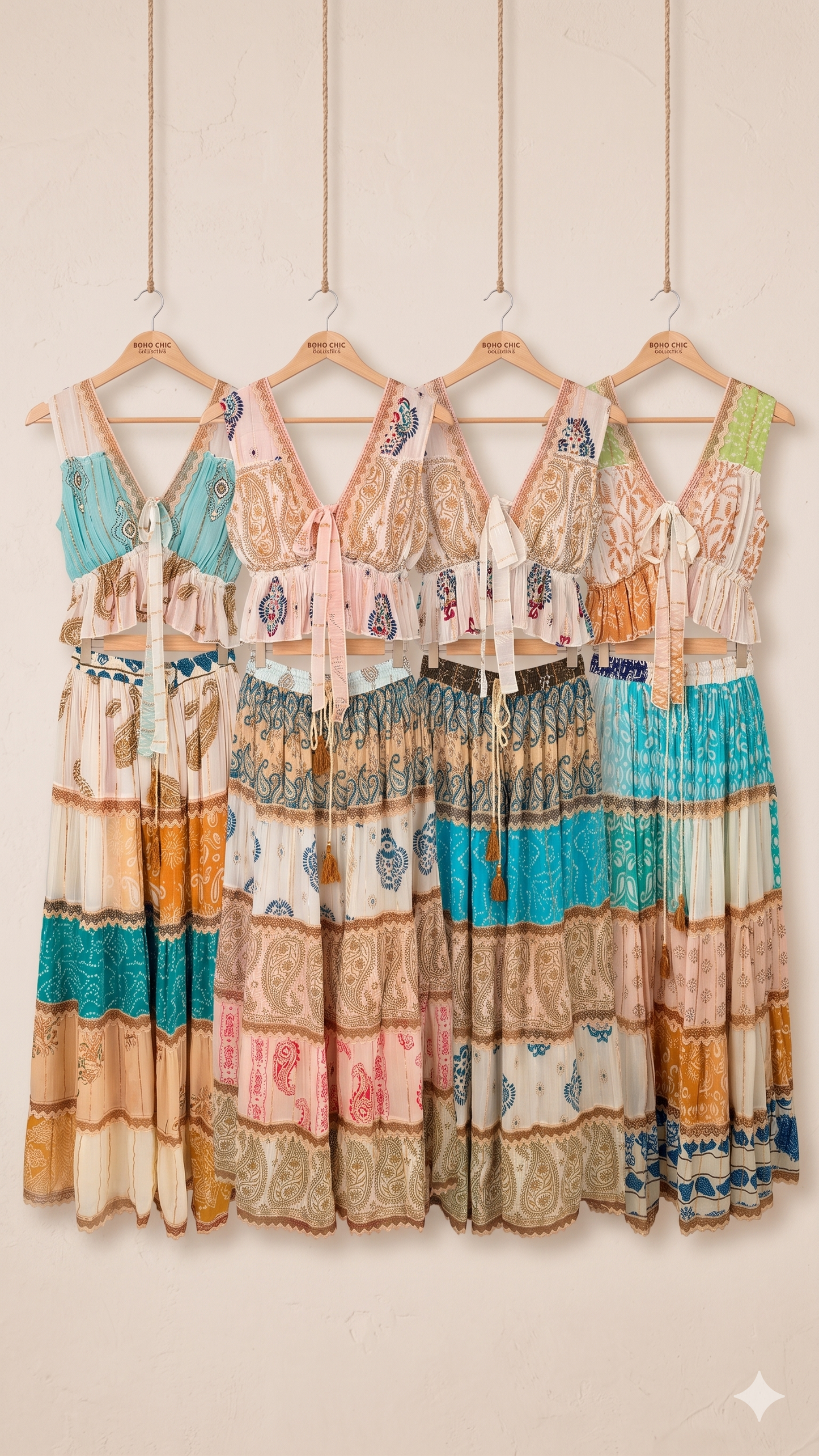 Eclectic Oasis 2-Piece Set | Mixed Print Maxi Skirt & Tie-Front Top