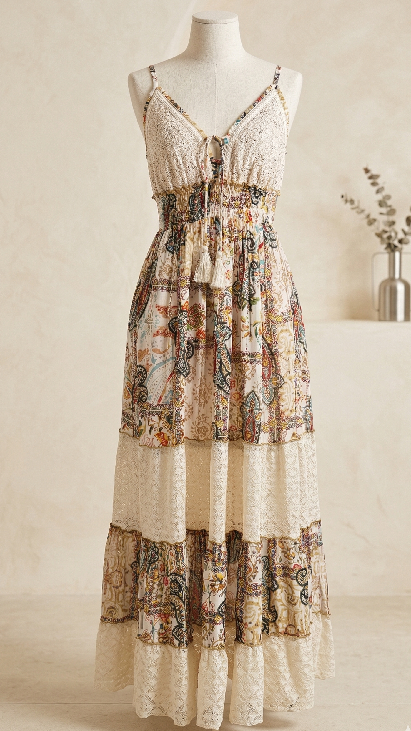 Mosaic Amber  Tiered Lace Dress Boho Dress  ✨