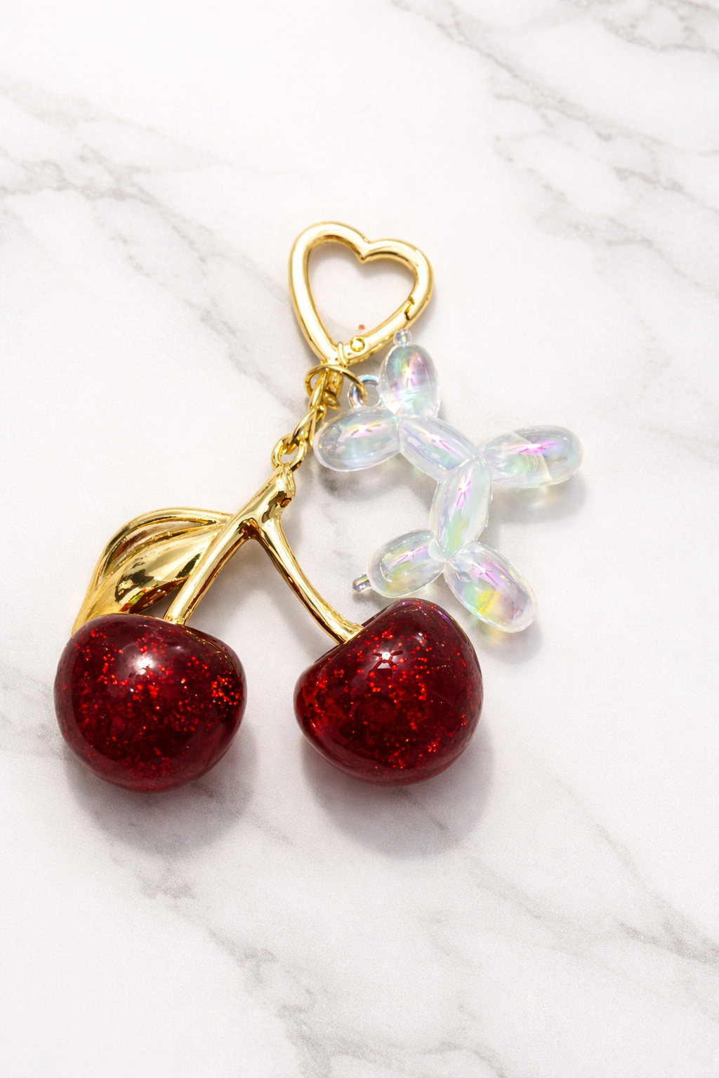 🍒 Luxury Edition: Glitter Cherry & Iridescent Balloon Dog Keychain