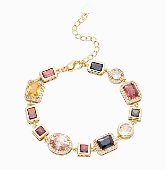 Geometric Luxe Bracelet: Multicolor Sparks in Gold Filled