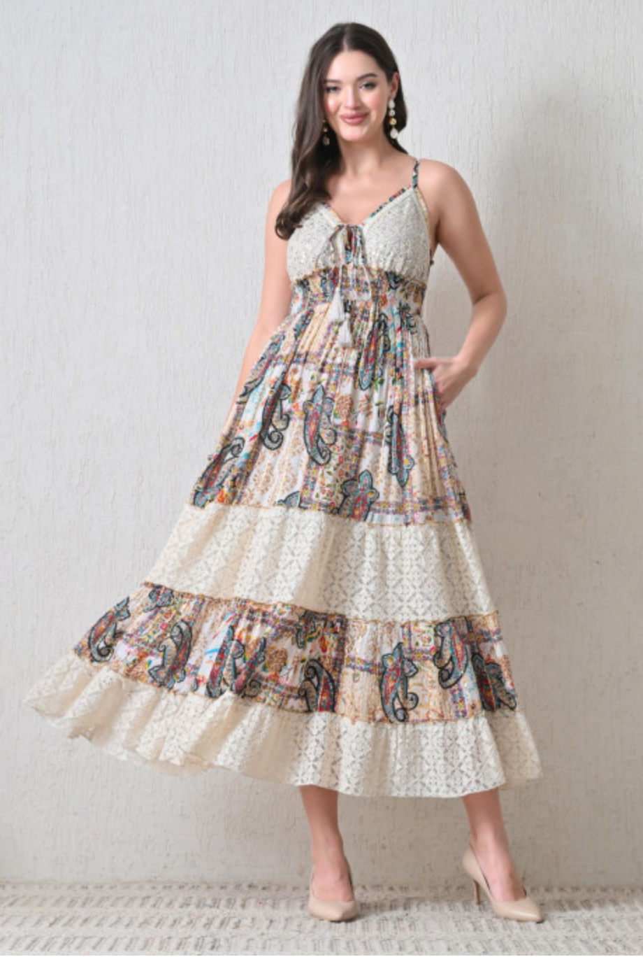 Mosaic Amber  Tiered Lace Dress Boho Dress  ✨