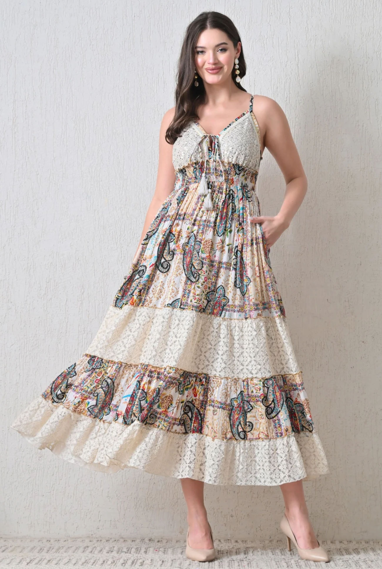 Mosaic Amber  Tiered Lace Dress Boho Dress  ✨