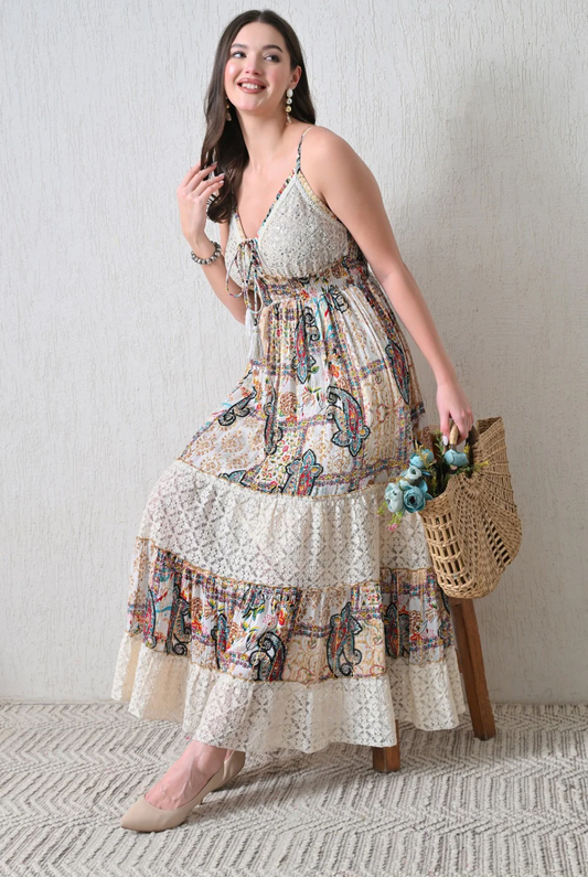 Mosaic Amber  Tiered Lace Dress Boho Dress  ✨