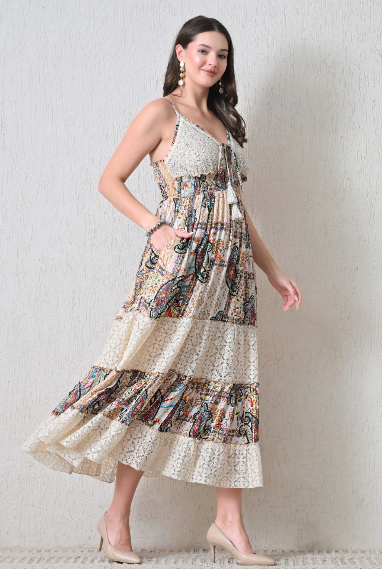 Mosaic Amber  Tiered Lace Dress Boho Dress  ✨