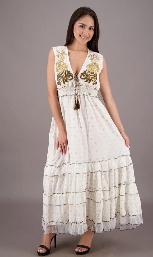 Gilded Pearl' Boho Maxi Dress ✨